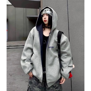 抖音得物高品质秋冬美式重磅宽松结构双面连帽印花卫衣外套AW6802图片