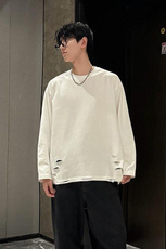 b228-ct2015-P45纯色破洞长袖T恤打底衫，男装T恤，电商A016 (原B228)