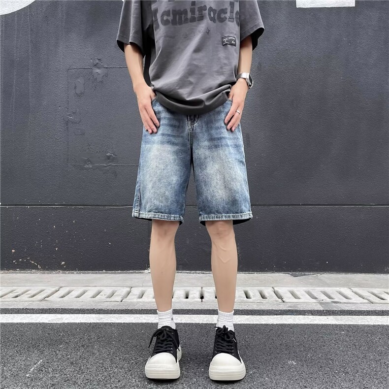 牛仔短裤男夏季薄款宽松潮流外穿浅色牛仔五分裤子 D820图片