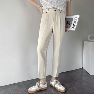 夏季轻熟风韩版修身西裤男小直筒男士休闲裤潮流免烫九分休闲裤图片