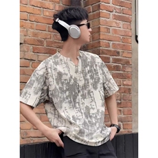 M589-P35肌理感扎染v领t恤男夏季美式潮牌宽松设计短袖氛围感半袖，男装T恤，星座617A-1（原B318A）