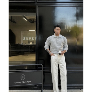 韩欧巴 简约宽松复古翻领纯色针织毛衣外套纹理感上衣PL138/P75图片