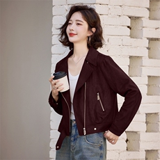 美拉德麂皮绒外套女春秋2025新款小个子休闲高级感短款机车夹克，女装短外套，意芙