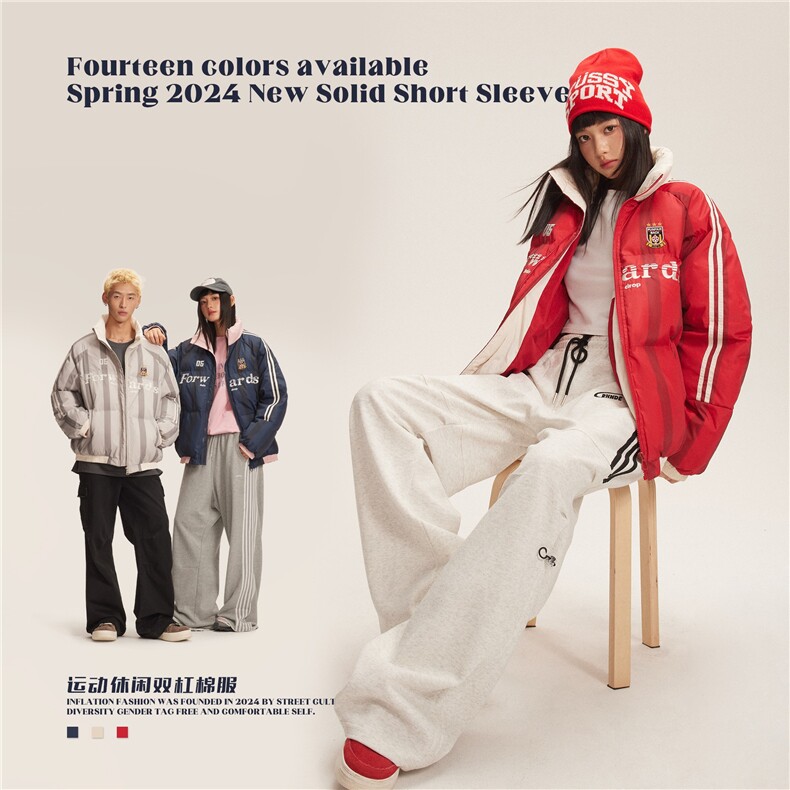 运动休闲双杠棉服--5677模特图228,男装棉衣,电商S012（CATTEE）
