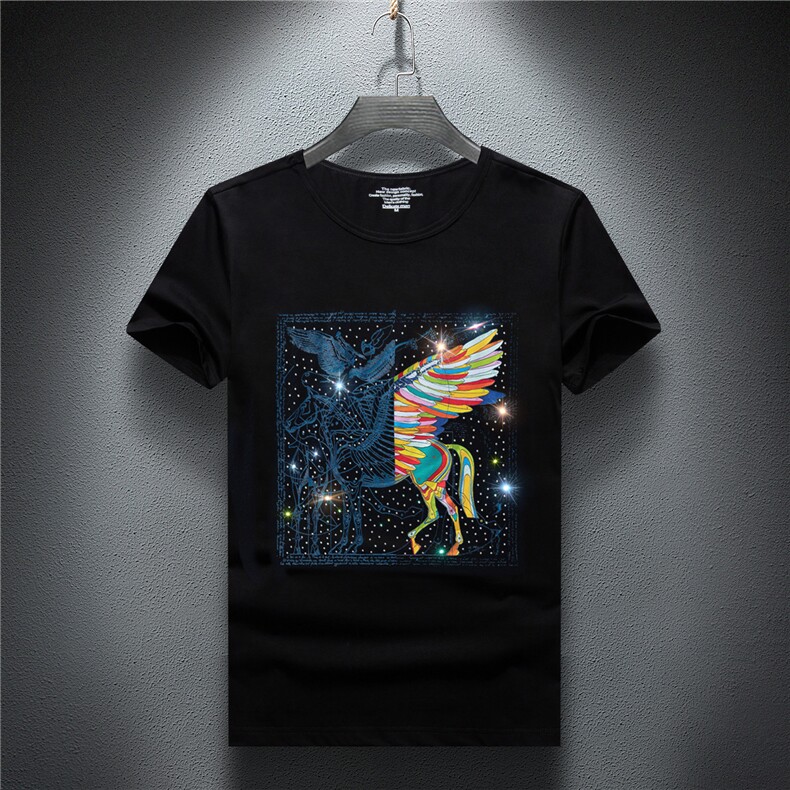 潮牌短袖T恤夏季男简欧货燙钻印花亮片大码休闲圆领A4409-P68，男装T恤，电商A227B（原钱塘4066-1）