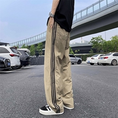 卡其色条纹裤子男夏季美式速干三条杠直筒运动休闲裤B86-P40，男装休闲裤，星座1001-1