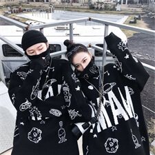 满印宇宙太空外星人秋冬高领毛衣韩版宽松情侣针织衫T010-P75，男装针织衫/毛衣，星座1501