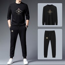 秋季男士休闲两件套圆领潮牌套装中年宽松免烫卫衣打底衫衣服秋装，男装休闲套装，电商B212（原钱塘6029）