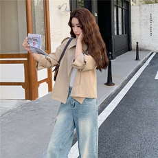 新品卡其色短款风衣小清新外套1C045-H8305P155K218，女装风衣，红龙果