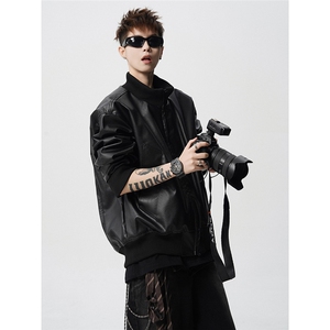 XZ518-1-MG388 特P80 美式短宽皮夹克男款cleanfit廓形立领外套男图片