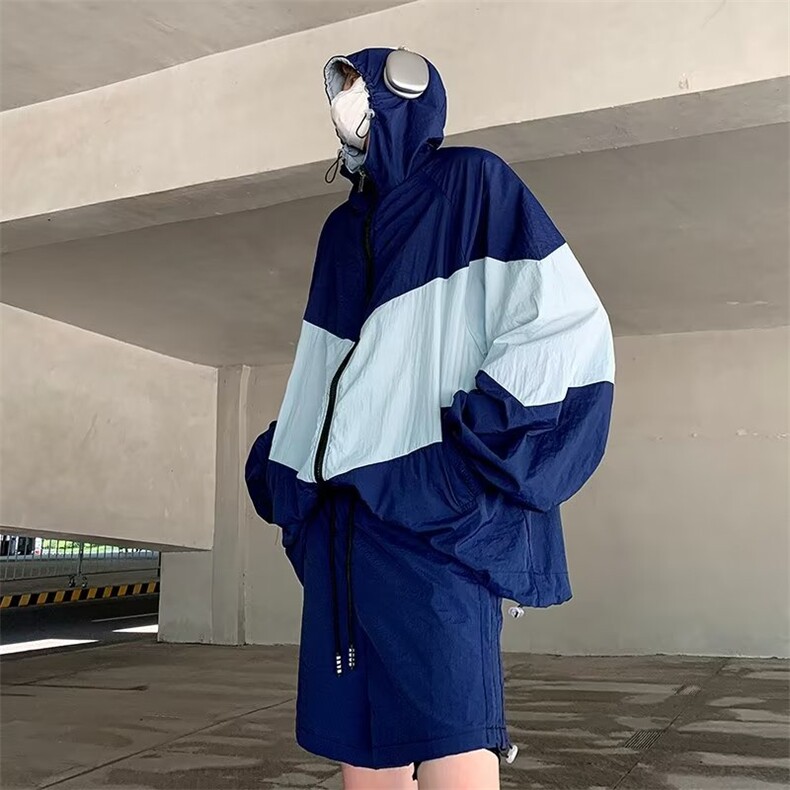 套装防晒衣男韩版潮流拼色帅2026夏季薄款ins口袋五分裤W4875-P56，男装防晒衣，星座412