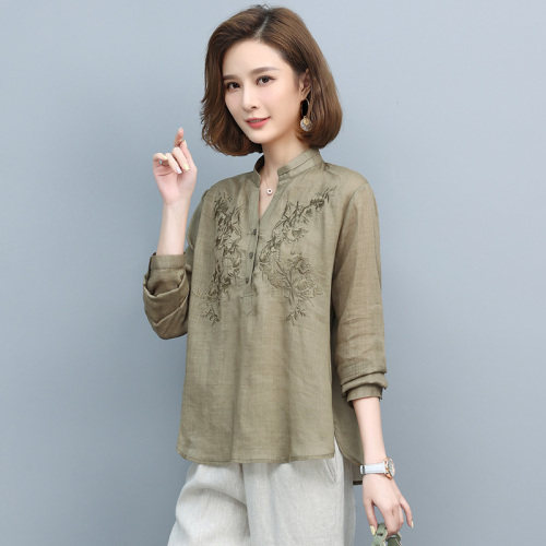 棉麻t恤女夏季薄款宽松2023年新款妈妈亚麻小衫高端苎麻上衣短袖,女装T恤,丽影随形