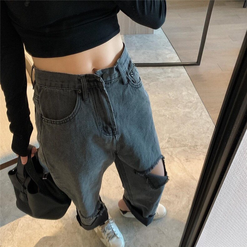 破洞牛仔裤，女装牛仔裤，XTZ style