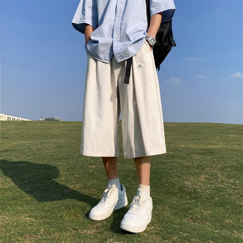 2024夏季薄款宽松过膝短裤美式高街马裤ins潮牌休闲纯色78分裤,男装牛仔裤,星座410-6（原星座1304-1）