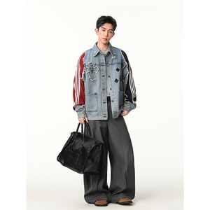 水洗牛仔外套男款春季美式痞帅上衣服宽松休闲工装夹克JK1317-P98图片
