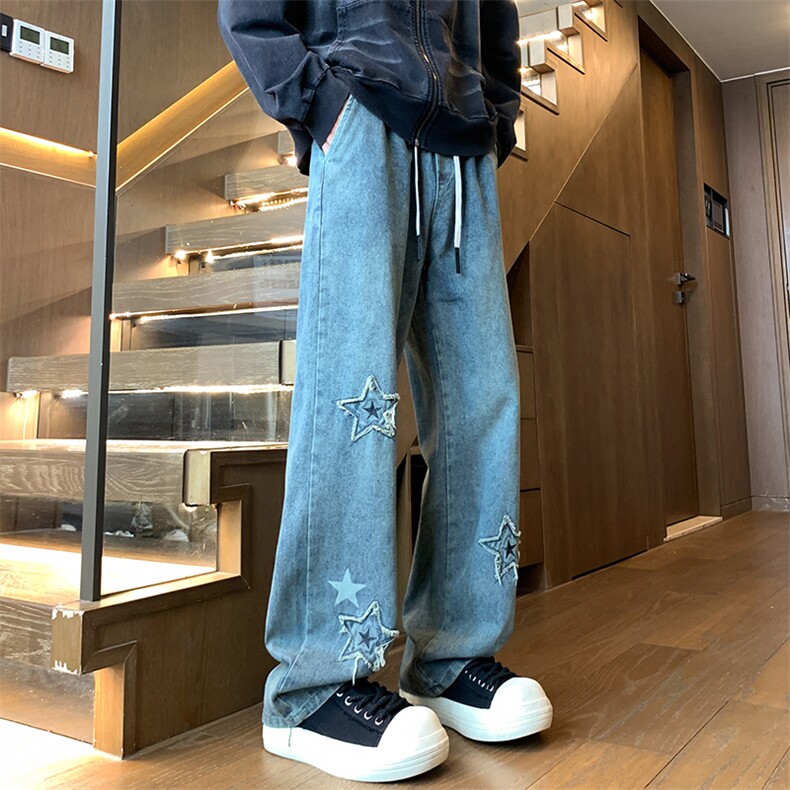 秋冬美式复古水洗刺绣印花高街微喇牛仔裤A158-NZK081-P48,男装牛仔裤,电商A158