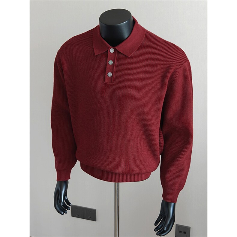 盗图假模翻领POLO衫针织毛衣慵懒感简约宽松上衣58007/P75，男装Polo衫，电商A243