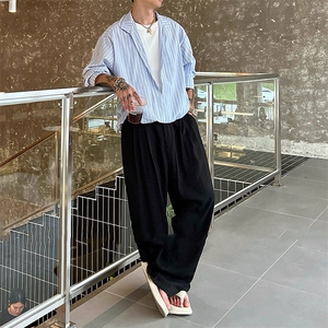 秋季新款高级感假两件长袖v领条纹衬衫男休闲百搭衬衣 CS898-P68图片