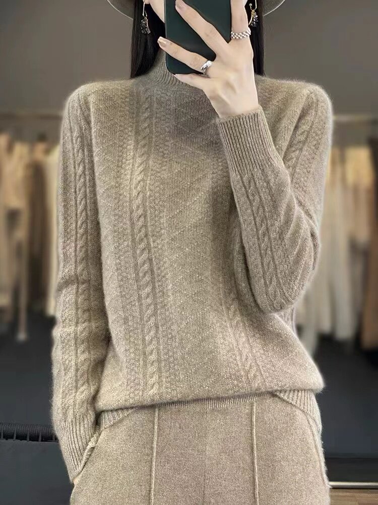 半高领打底衫女2024新款内搭显瘦百搭纯色针织衫,针织衫/毛衣,昂家羊绒