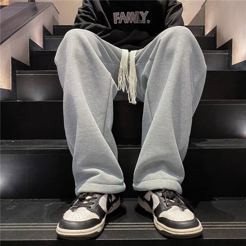 华夫格男冬季潮羊羔绒加绒加厚直筒裤宽松阔腿保暖休闲裤G30670,男装休闲裤,星座1116A-1（原606A）