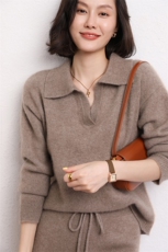 羊绒衫女羊绒POLO领宽松毛衣百搭时尚针织打底衫，女装羊绒衫，五色羊羊绒