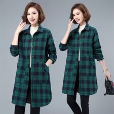 春秋加绒格子衬衫女中长款2021春装加厚上衣中年带绒衬衣休闲外套，女装衬衫，小林双子