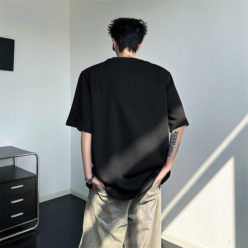 男士垫肩短袖T恤新款潮流宽松流苏设计百搭短袖上衣,男装T恤,星座410-7