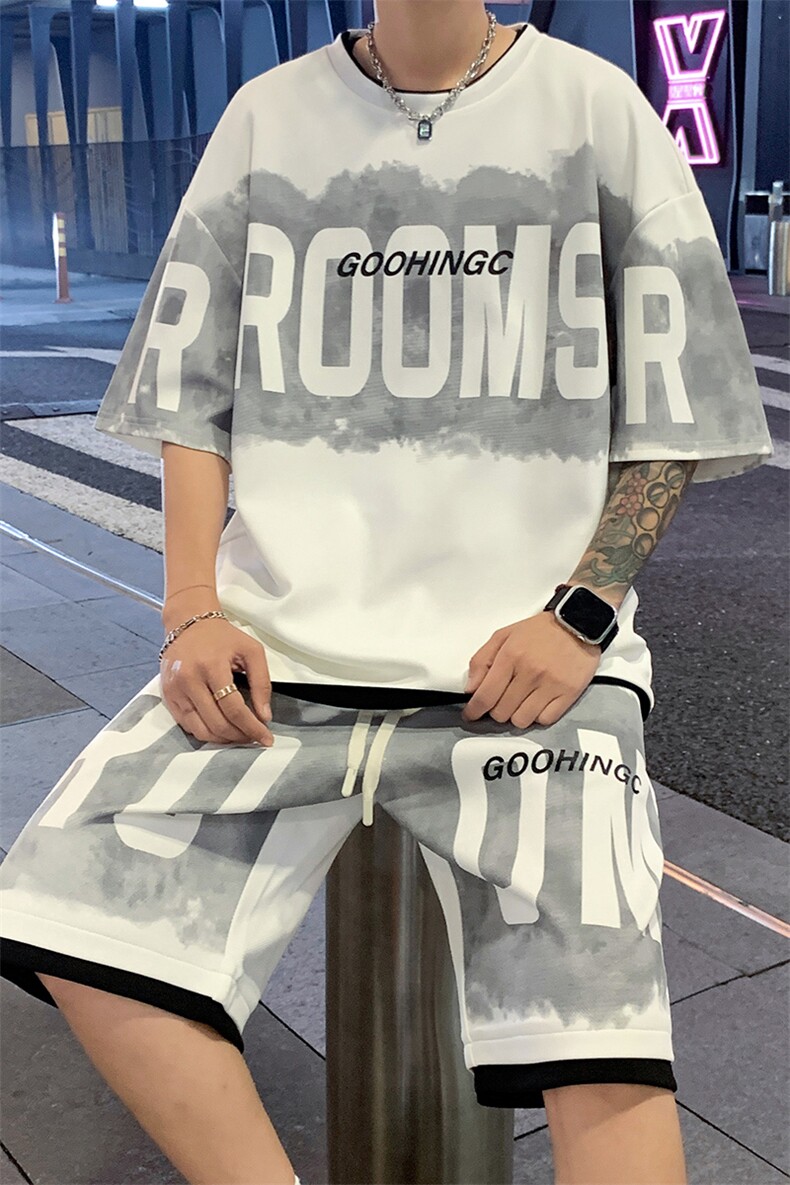量大优供视频菠萝格套装短袖短裤男大码M-5XTZ22-特P50,男装休闲套装,电商B325