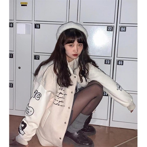 复古高街棒球服外套女宽松春秋新款设计感学生夹克上衣 W748图片