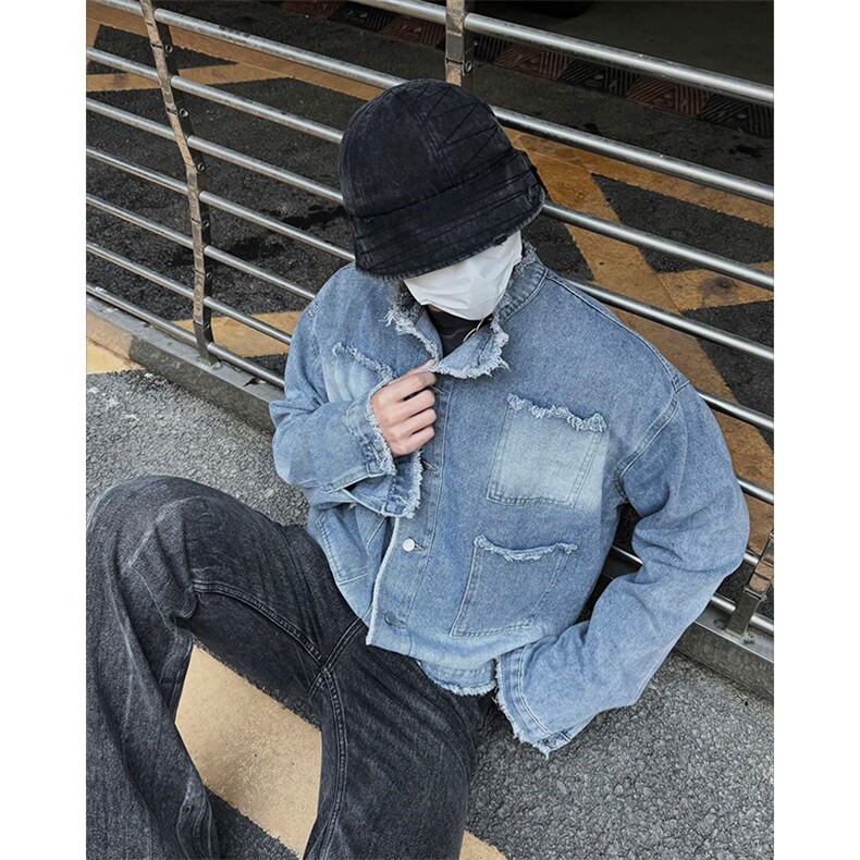 自家图，博主风cleanfit牛仔外套男美式复古毛边夹克JK2406-P80,男装夹克,星座1007（原301D）