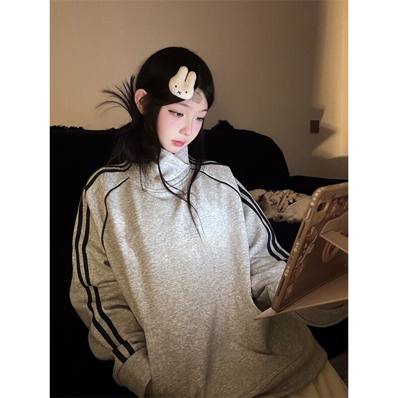 抖音得物高品质二开25秋冬美式高街重磅结构织带高领立领卫衣W66,男装卫衣,电商A486-1