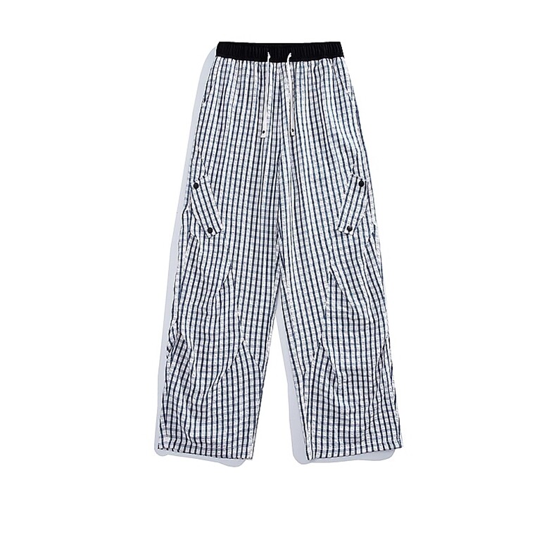 1506/QSK170/P45蓝色格子冰丝裤子男夏季伞兵工装裤高级感休闲图片