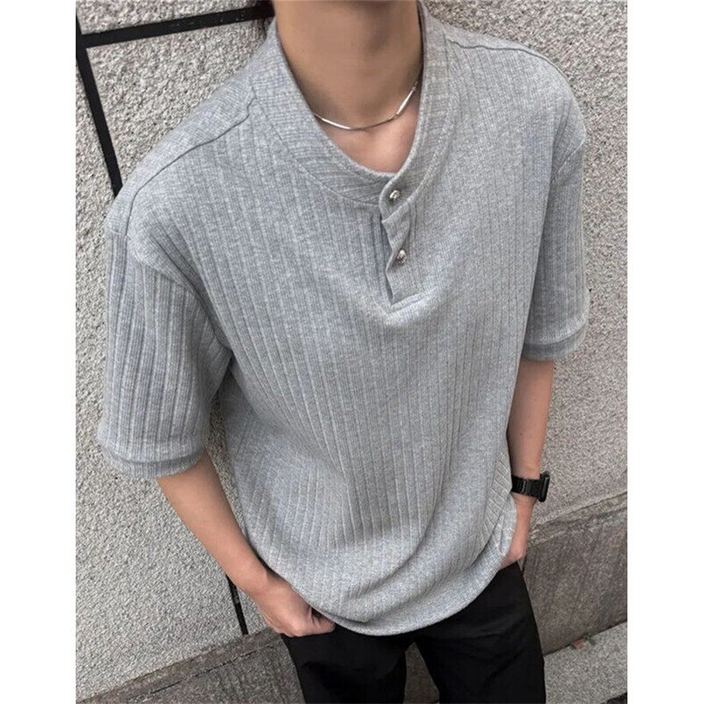 亨利领针织短袖男款夏季老钱风肌理感正肩t恤cleanfit五分袖T668,男装T恤,星座1116A（原606A-3）