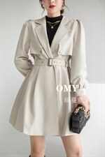秋款收腰风衣外套，女装风衣，欧蔓意