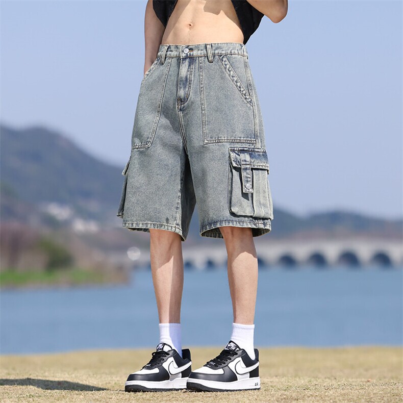 GENIOLAMODE美式潮牌痞帅五分牛仔短裤男士新款2025夏季工装中裤,男装牛仔裤,星座109