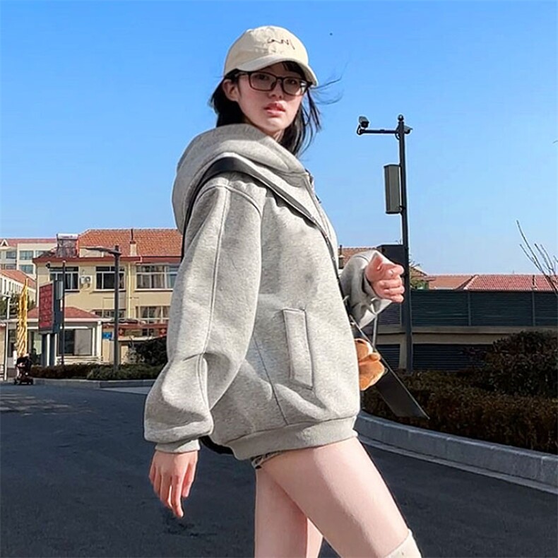 抖音得物高品质二开26春装美式重磅宽松结构双面连帽卫衣外套W68,女装短外套,电商A486-1