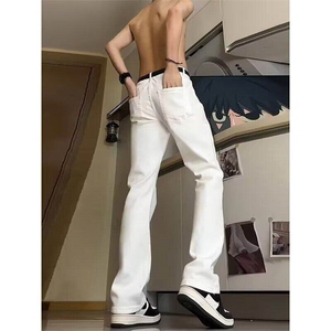 白色直筒垂感牛仔裤男美式高街vibe裤子显瘦微喇裤L80100-P40