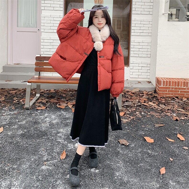 现货甜美狐狸毛毛球围巾短款羽绒服2C236-T008-P260-K358,女装羽绒服,2C236