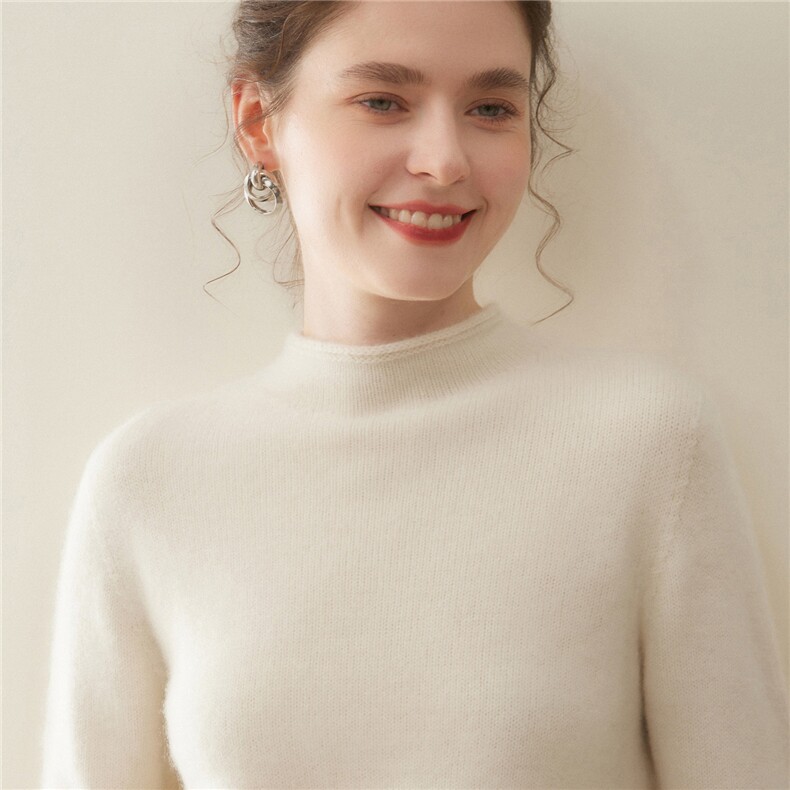 2025百搭时尚一线三股半高卷边羊绒衫，女装羊绒衫，暖凌绒