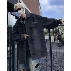 炸街破洞牛仔夹克男秋季美式复古潮牌做旧痞帅工装外套JF05-P65，男装夹克，星座1001-1