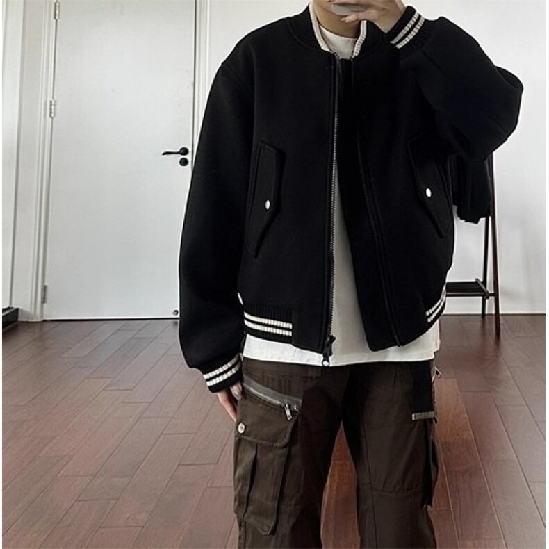 网图~美潮简约毛呢夹克棒球服外套W1566/P65,男装夹克,电商B350