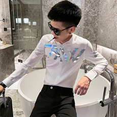 CSY80-P55-控78-秋季新品彩色字母印花社会小伙修身长袖衬衫，男装衬衫，星座102A（原电商D309-1）