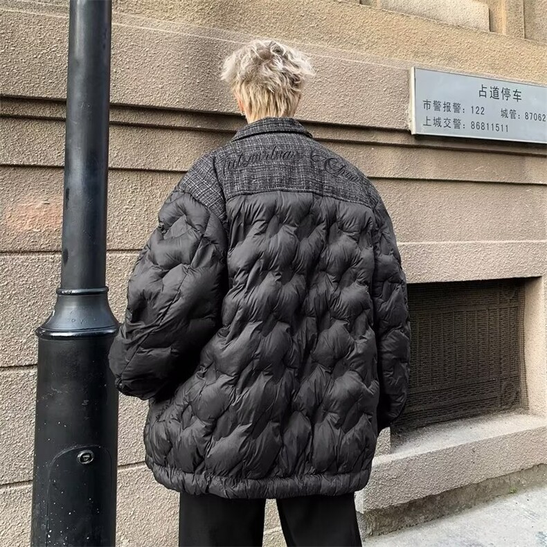 棉服外套男韩版潮流高街拼格子轻奢风2024冬季ins棉衣MF254-P109图片