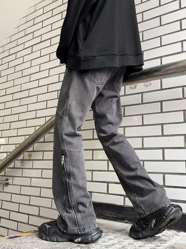 复古拉链牛仔裤男秋季2023新款直筒微喇裤子高街潮D8102P50,男装牛仔裤,星座1116-2