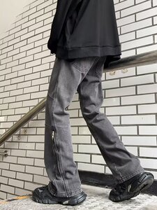 复古拉链牛仔裤男秋季2023新款直筒微喇裤子高街潮 D8102 P50图片