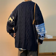 拼接毛衣男冬季加厚潮牌复古秋冬款男生针织衫鹿毛绒L1823P55，男装针织衫/毛衣，星座1116-2