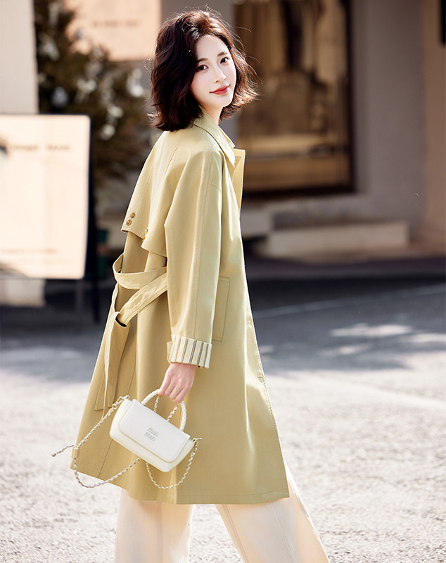 风衣外套女中长款2025春秋新款时尚休闲高级感英伦风洋气翻领大衣,女装风衣,姿萝菲