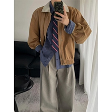 网图条纹拼接假两件外套男美式复古廓形飞行员夹克JKT15-特P68，男装夹克，星座1007（原301D）