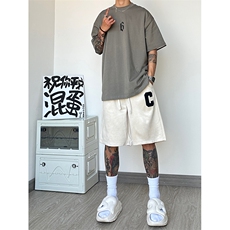 港风麂皮绒大码短裤休闲发泡裤印花五分裤A014-DY2381-P45控58，男装牛仔裤，电商A014
