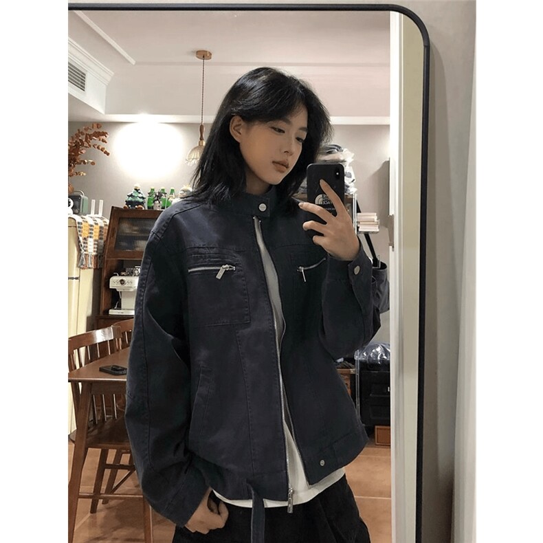 得物二开新款拉链牛仔夹克美式工装高级感哈灵顿夹克男JK1164-P98,男装夹克,星座1103-3
